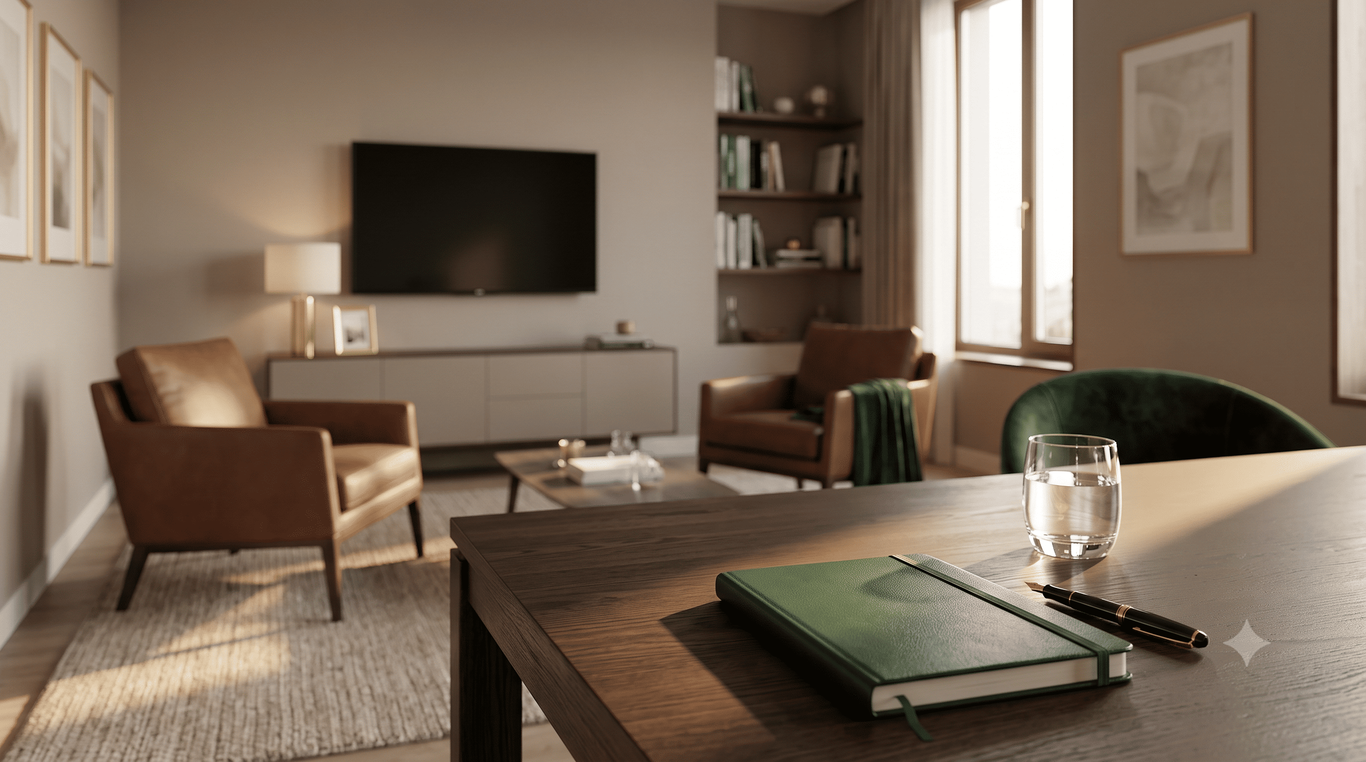 Home office sofisticado e discreto de atendimento online